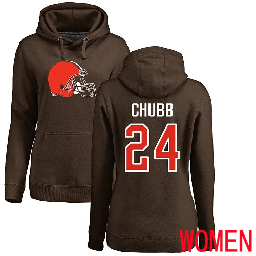 Cleveland Browns Nick Chubb Women Brown Jersey #24 NFL Football Name and Number Logo Pullover Hoodie Sweatshirt->women nfl jersey->Women Jersey